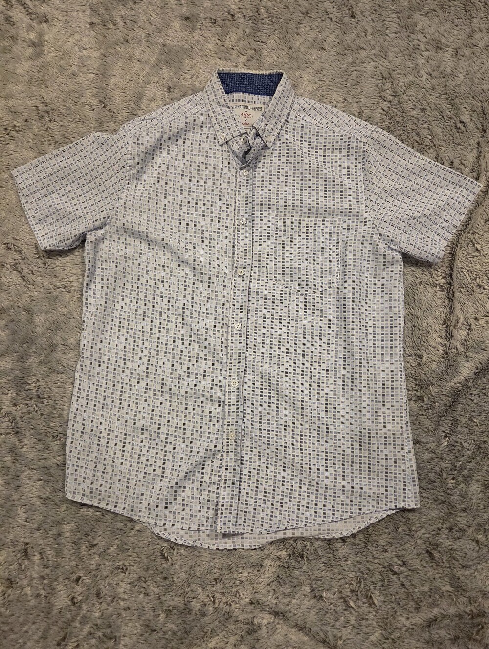 Men's Short-Sleeve International Report Button-Up Shirt - Light Blue Geo Print